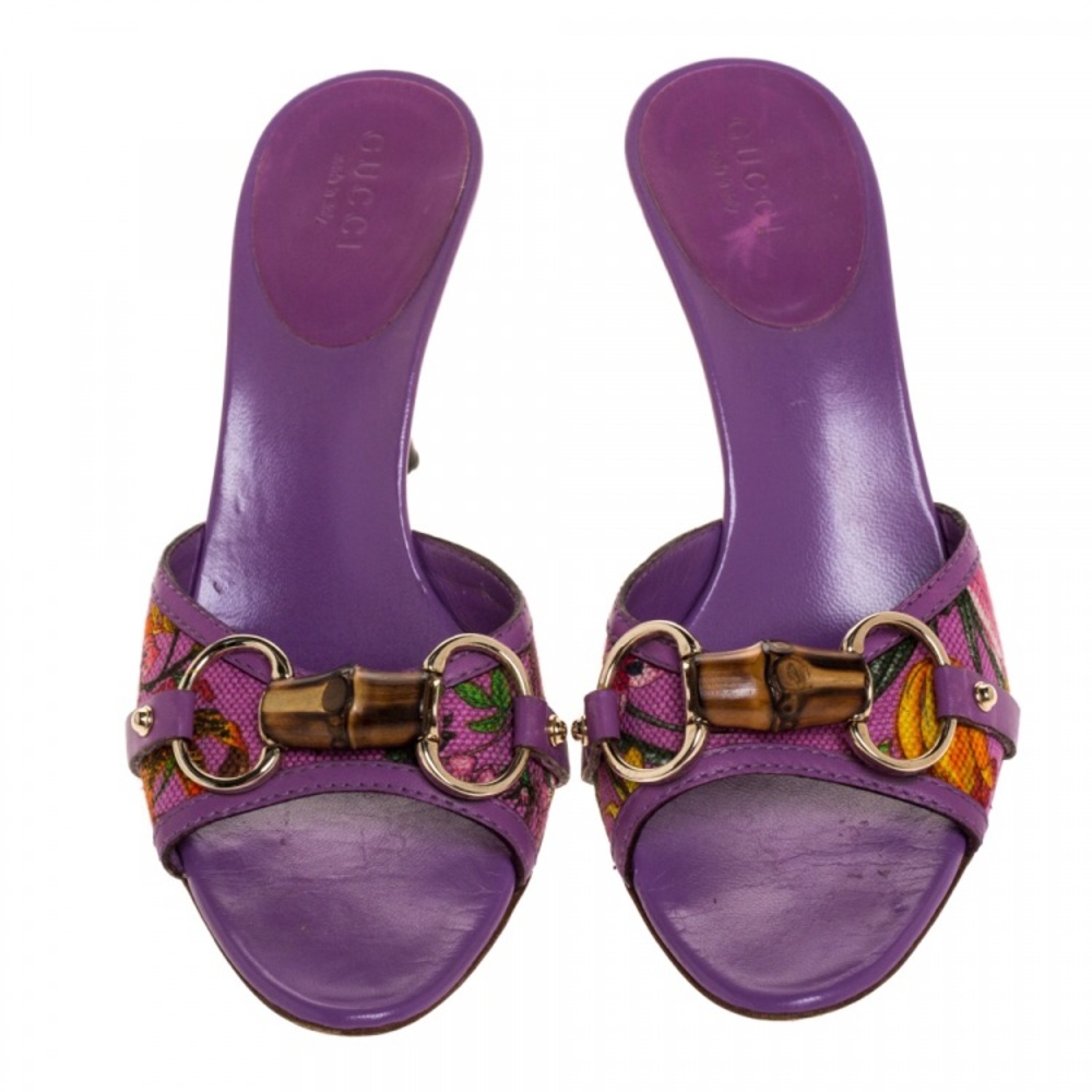 VINTAGE GUCCI Floral Bamboo Horsebit Slides